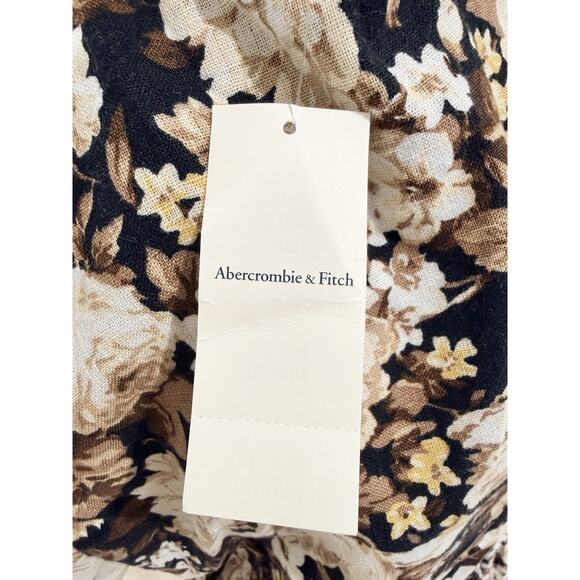 Abercrombie & Fitch Brown Floral Puff Sleeve Mini Dress Size XL F7821 NEW - Picture 5 of 6